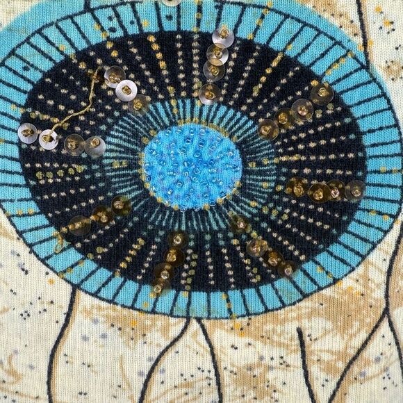 Vintage Y2K Alexandria Pierce Beaded/Sequined 3/4 Slv T Shirt Sz M Art to Wear - Picture 4 of 13